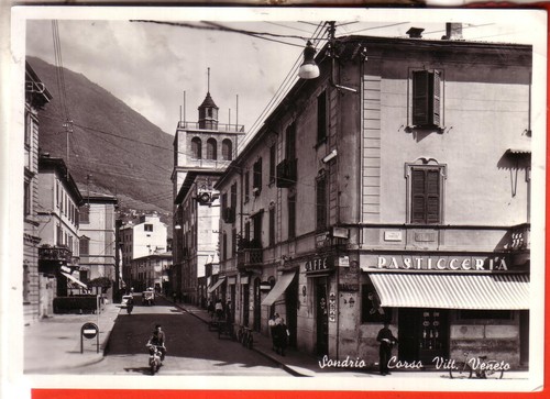 Sondrio postcard travelled - sondrio, b/w